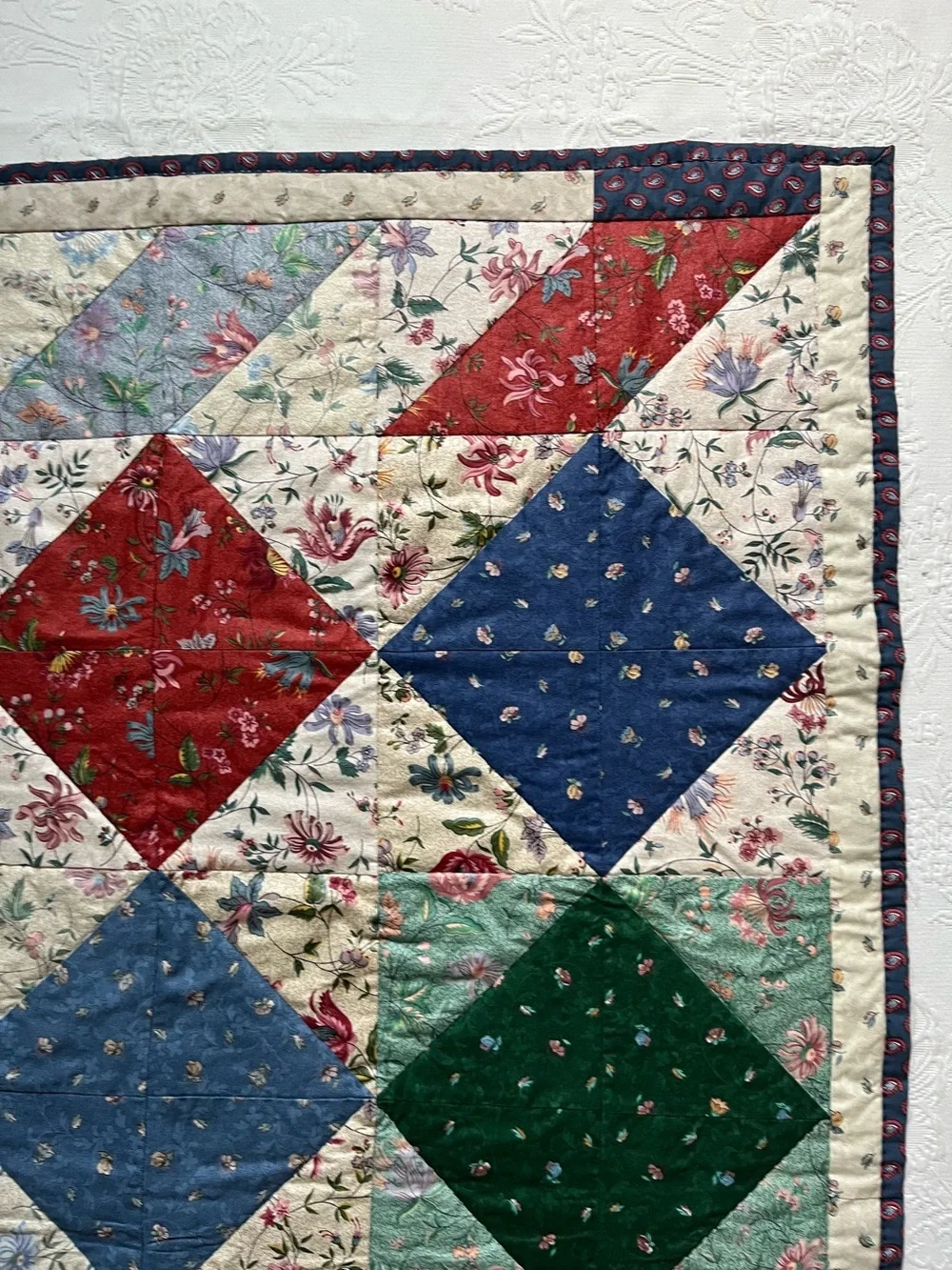 Vintage Patchwork Square Quilt Holiday Villagers Handmade Floral Wall Table Deco
